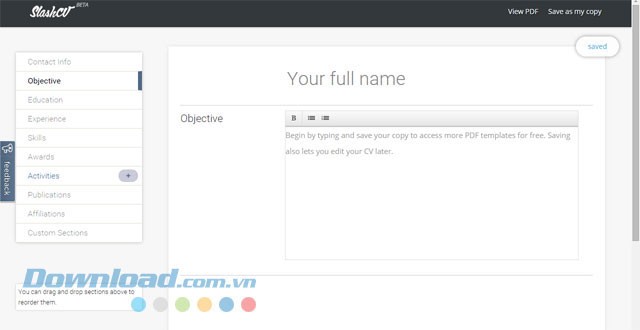 Giao diện ứng dụng SlashCV Online