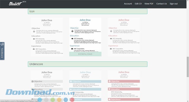 Các CV mẫu của ứng dụng