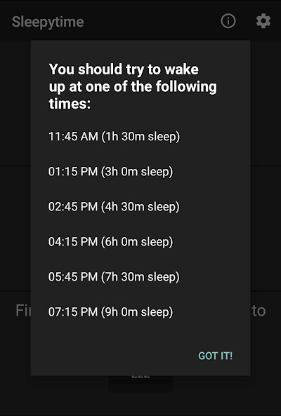 Xem các mốc thời gian cần ngủ trên SleepyTime
