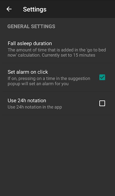 Các thiết lập của SleepyTime