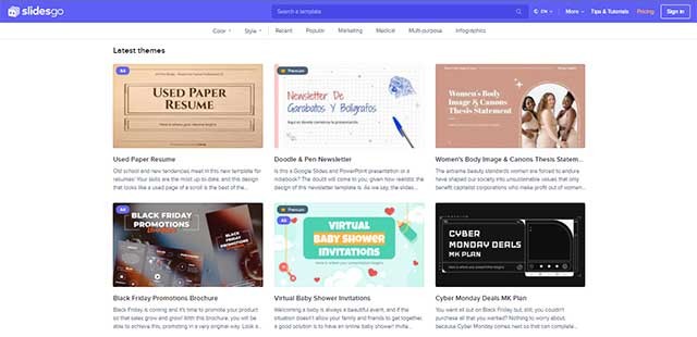 Slidesgo cung cấp một số lượng lớn các mẫu template thuộc nhiều chủ đề đa dạng