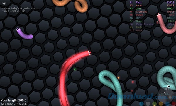 Đồ họa nhiều màu sắc trong Slither IO