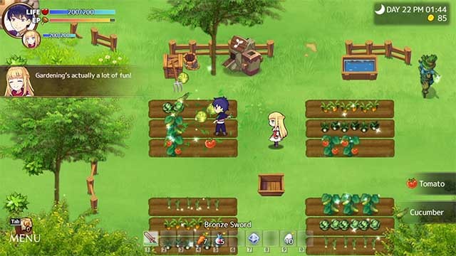 Thu thập nguyên liệu từ các cánh đồng, câu cá và đánh bại quái vật