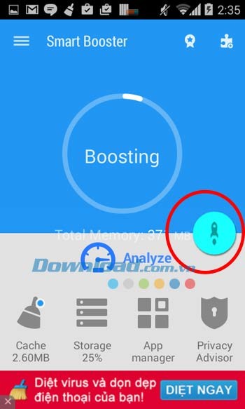 Kích hoạt tính năng tăng tốc trên Smart Booster - Free Cleaner