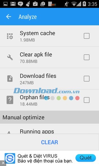 Tính năng phân tích trong Smart Booster - Free Cleaner