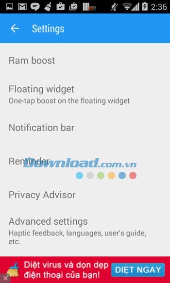 Các thiết lập cơ bản trong Smart Booster - Free Cleaner