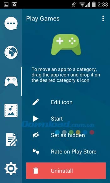 các tùy chọn cho mỗi ứng dụng trong Smart Launcher 3
