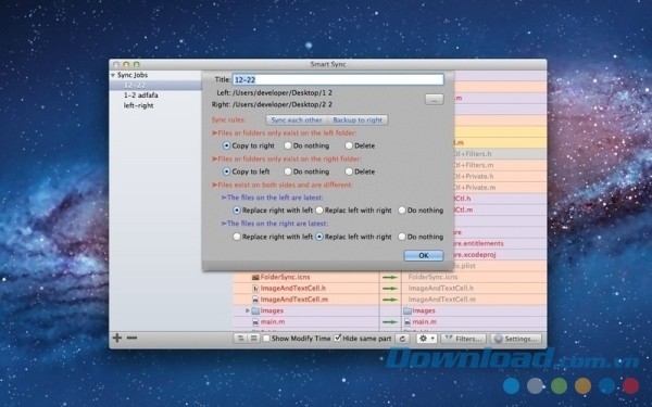 Giao diện cấu hình sao lưu dữ liệu của Smart Sync cho Mac
