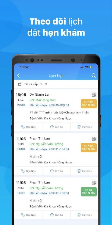 Theo dõi lịch đặt hẹn khám