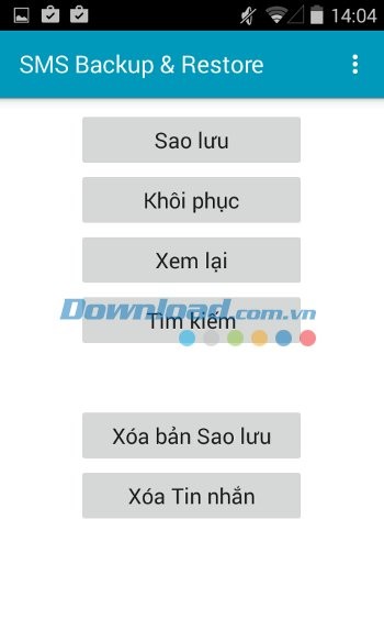 Giao diện ứng dụng SMS Backup & Restore