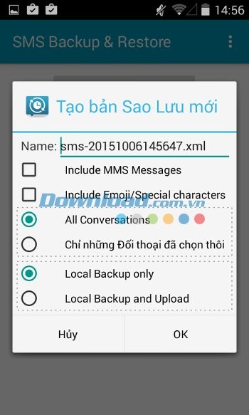 Tính năng sao lưu của SMS Backup & Restore