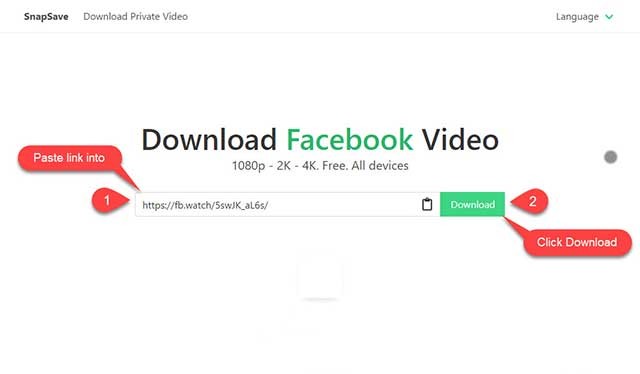 Bạn chỉ cần dán link video Facebook vào khung trắng rồi nhấn Download