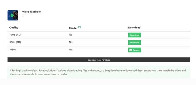 Chọn chất lượng video bạn muốn tải về rồi ấn Download