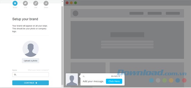 Giao diện lúc mới sử dụng của ứng dụng web Sniply