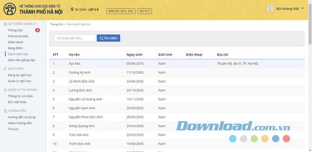 Danh sách lớp học
