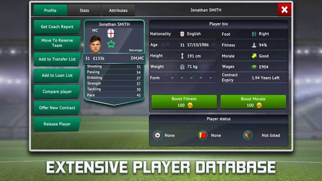 Cơ sở dữ liệu người chơi trong Soccer Manager 2019