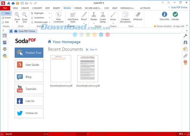 Giao diện chính của Soda PDF