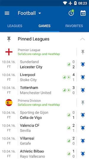 Đánh dấu lịch thi đấu và kết quả các trận đấu của đội bóng bạn yêu thích