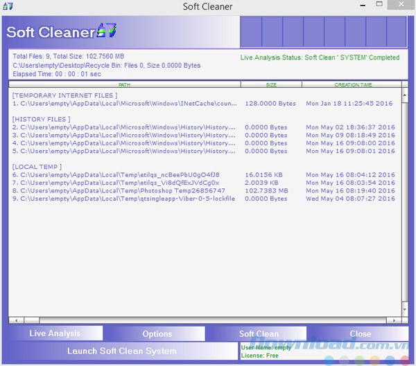 Giao diện của Soft Cleaner