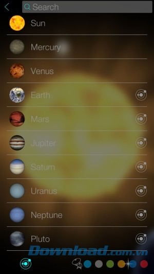 Tìm kiếm hành tinh trên Solar Walk Free cho Android