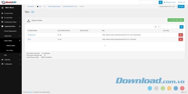 Xem danh sách các thư mục lưu trữ trực tuyến bằng ứng dụng quản lý SolidCP cho máy tính