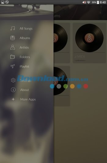 Các tùy chọn chính của Solo Music Player