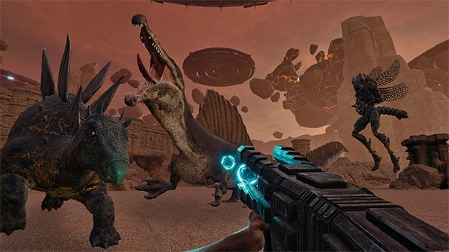 Kho vũ khí đa dạng qua nhiều thời đại giúp Sam đối đầu với những sinh vật khổng lồ hơn anh nhiều lần