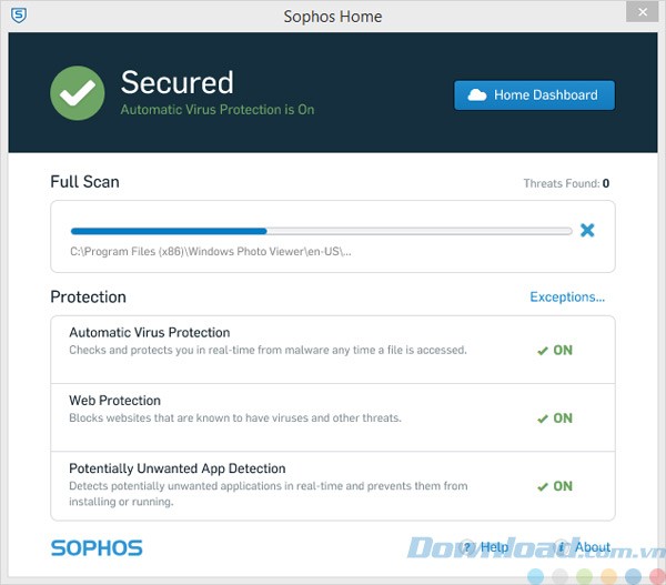 Giao diện của Sophos Home