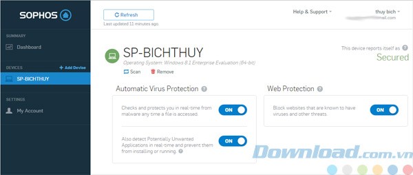 Giao diện bảng điều khiển trên máy tính
