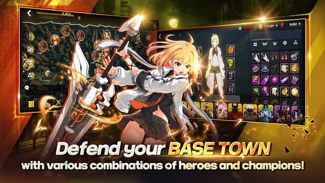 Bảo vệ thị trấn căn cứ của bạn bằng sự kết hợp rất nhiều anh hùng, chiến binh trong game Soulworker Urban Strategy