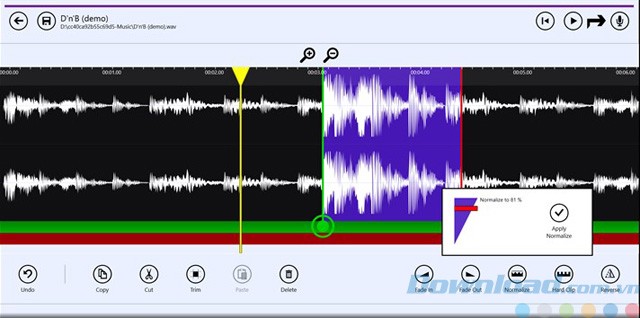 Chọn đoạn nhạc cần chỉnh sửa