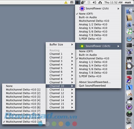 Các lựa chọn cài đặt Soundflower