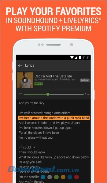 Giao diện phát nhạc của SoundHound