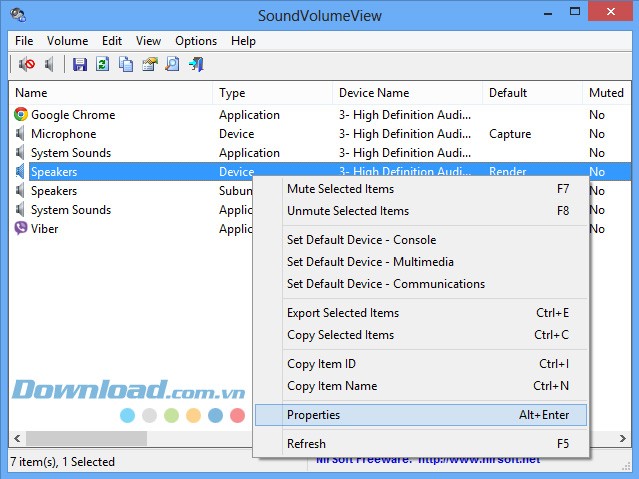 Xem thông tin chi tiết âm thanh trên phần mềm