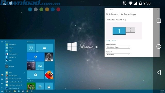 Màn hình máy tính được hiển thị trên thiết bị Android