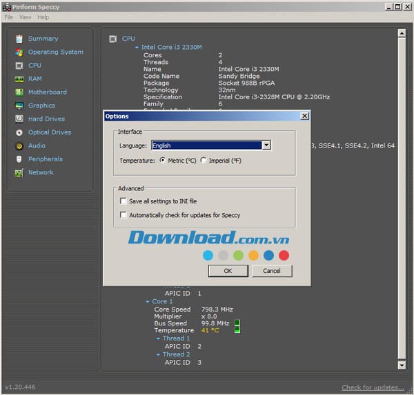 Tùy chọn của Speccy