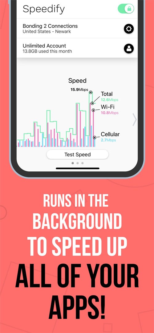 Speedify chạy dưới nền để tăng tốc các ứng dụng của bạn