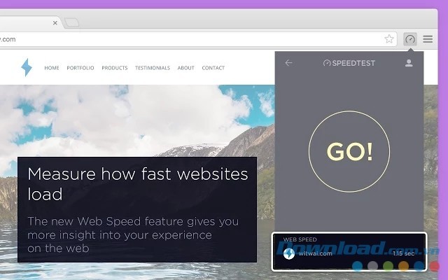 Giao diện chính của tiện ích mở rộng Speedtest cho máy tính