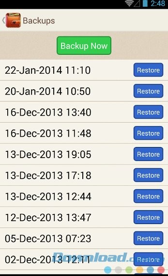 Spending Tracker với giao diện của mục Backup