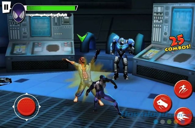 Sử dụng joystick ảo và nút bấm để điều khiển nhân vật di chuyển, tấn công