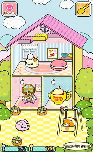 Đặt đồ chơi và thức ăn vào nhà của pet