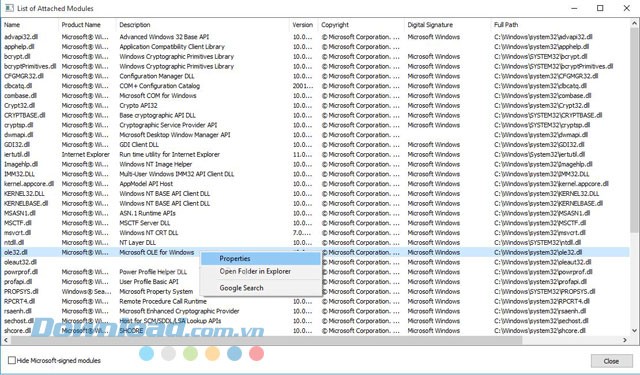 Danh sách chương trình đang chạy