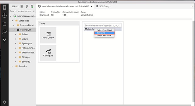 Giao diện SQL Operations Studio