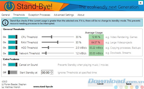 Các tùy chọn cài đặt của Stand-Bye!