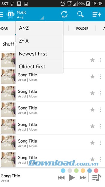 Chế độ nghe nhạc trên ứng dụng Star Music Player