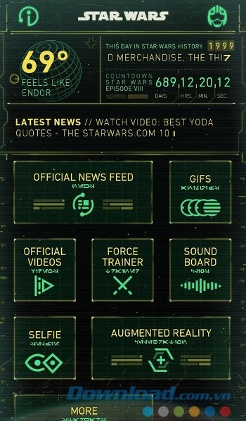Giao diện ứng dụng Star Wars