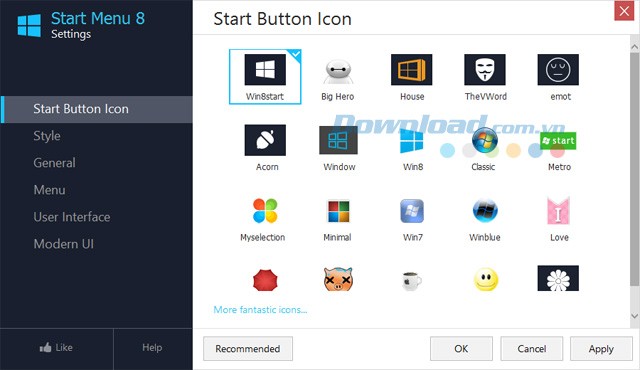 Chọn icon cho nút Start trên Windows 8