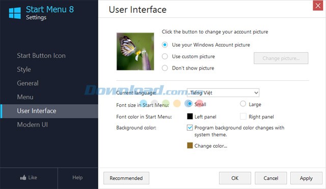 Cài đặt giao diện người dùng