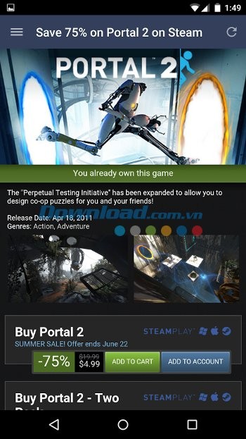 Giao dịch qua cổng Portal trên Steam for Android