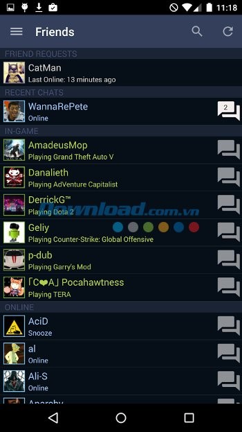 Tính năng Friends trên Steam for Android
